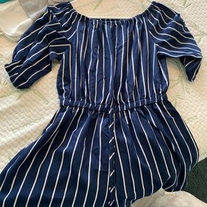 Navy & White striped romper
